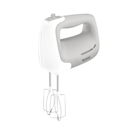 Tefal Handmixer Prep'Mix HT450B38 | 450W | 5 Stufen | Edelstahl-Schneebesen & Knethaken | Weiß/Grau