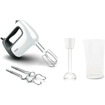 Tefal Handmixer HT4611 PrepMix+ | 500W | 5 Stufen | Turbo | Edelstahl-Zubehör | Messbecher | grau/weiß