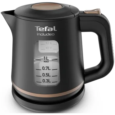 Tefal Wasserkocher KI5338 Includeo | 1 Liter | 2400 Watt | schnurlos | Kalkfilter herausnehmbar | 360° Sockel | schwarz