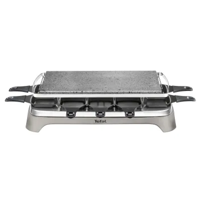 Tefal Raclette-Grill PR457B | Naturstein-Grillplatte Pierrade | 10 antihaft Pfännchen | 1350 Watt | Schaber | grau