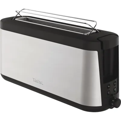 Tefal Langschlitz-Toaster | 1000W | 25cm Schlitz | 7 Stufen | Brötchenaufsatz | Edelstahl Schwarz