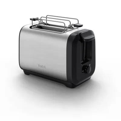 Tefal Doppelschlitz-Toaster TT5S1DE0 | schneller Toast | energiesparend | 7 Stufen | Brötchenwärmer | Edelstahl/Schwarz
