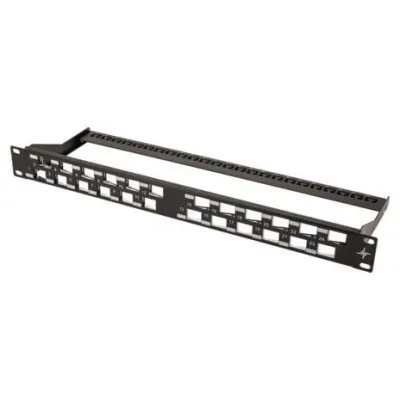 Telegärtner 19" Modulträger 1HE gewinkelt 100021505 | Patchpanel Cat.6A 24 Ports | RJ45 | schwarz