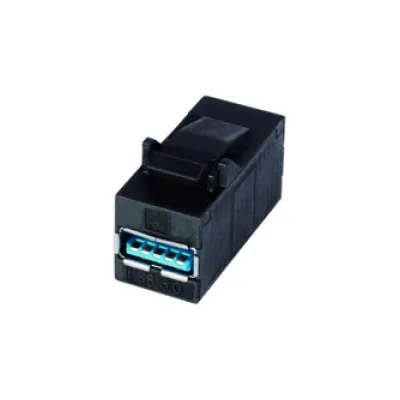 Telegärtner USB-Keystone Type A 100023186 | USB 3.0 Buchse/Buchse | modular | geschirmt | gerade | RAL9005 schwarz
