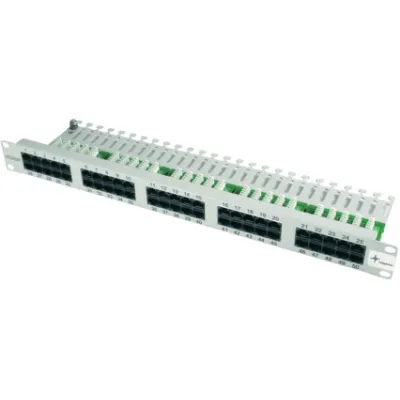 Telegärtner Patchpanel J02024L0002 | 19 Zoll 1HE | 50x RJ45 ISDN/TEL | Cat.3 ungeschirmt | LSA | lichtgrau RAL7035