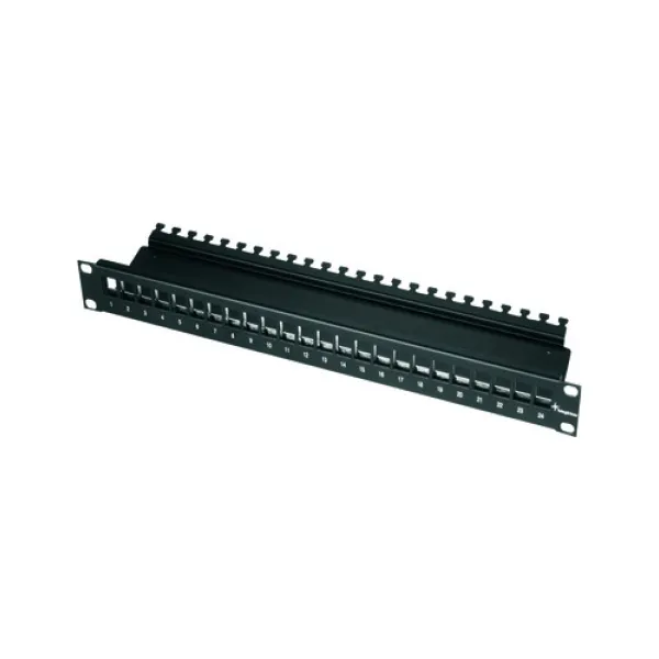 Telegärtner Patchpanel 19 Zoll 1HE | 24 Port leer | Kabelabfangung | Potentialanschluss | schwarz