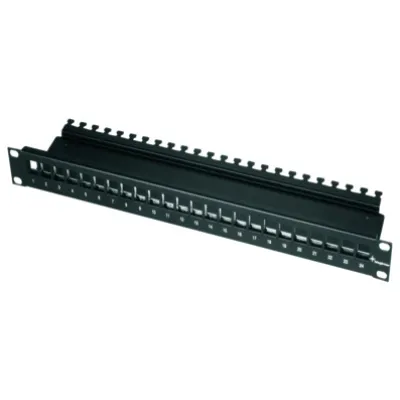 Telegärtner Patchpanel 19 Zoll 1HE | 24 Port leer | Kabelabfangung | Potentialanschluss | schwarz
