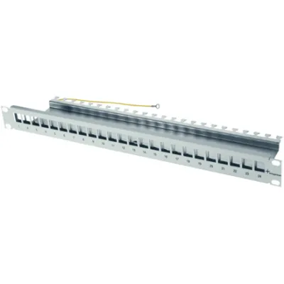 TELEGÄRTNER Modulträger H02025A0167 | 19" Patchpanel 1HE leer | 24x RJ45 Keystone | geschirmt | RAL 7035 grau