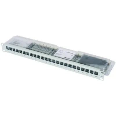 Telegärtner Patchpanel J02023A0039 | 24 Port RJ45 Cat.6A geschirmt | 1HE 19 Zoll | inkl. 24x AMJ-S Modul | grau RAL7035
