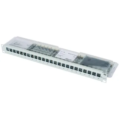 Telegärtner Patchpanel J02023A0039 | 24 Port RJ45 Cat.6A geschirmt | 1HE 19 Zoll | inkl. 24x AMJ-S Modul | grau RAL7035