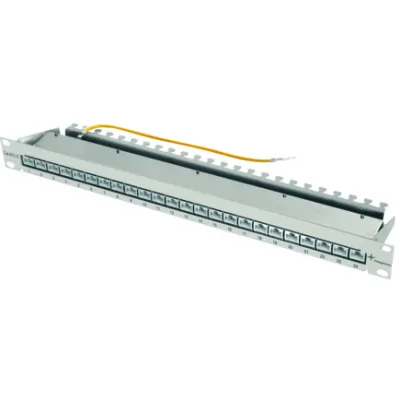 Telegärtner Patchpanel J02023A0052 | 19 Zoll 1HE | 24x RJ45 geschirmt | Cat6A | LSA-Anschluss | lichtgrau RAL7035