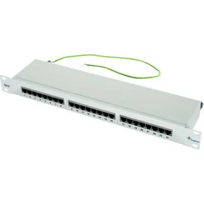 Telegärtner Patchpanel J02023B0017 | 24-Port RJ45 Cat5e geschirmt | 1HE 19 Zoll | LSA-Anschluss | lichtgrau RAL 7035
