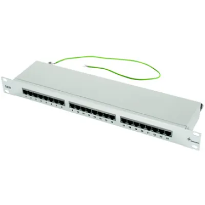 Telegärtner Patchpanel J02023B0017 | 24-Port RJ45 Cat5e geschirmt | 1HE 19 Zoll | LSA-Anschluss | lichtgrau RAL 7035