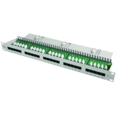 Telegärtner Patchpanel MPPI25-H J02023C0014 | 25x RJ45 Ports Cat.3 | 1HE 19 Zoll | LSA | geschirmt | grau RAL 7035