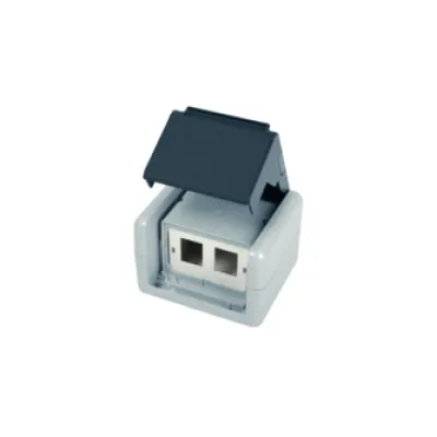 Telegärtner Aufputzgehäuse H02000A0070 | IP44 Anschlussdose RJ45 für 2x AMJ Modul | 75x86x58 mm | Kunststoff grau