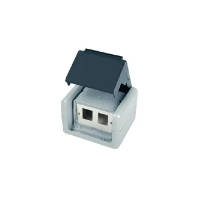 Telegärtner Aufputzgehäuse H02000A0070 | IP44 Anschlussdose RJ45 für 2x AMJ Modul | 75x86x58 mm | Kunststoff grau