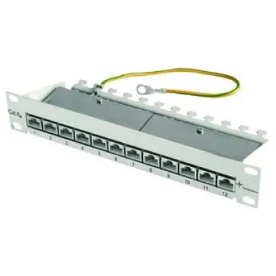 Telegärtner Patchpanel MPP12-HS K J02022A0057 | 12x RJ45 | Cat.6A geschirmt | 10 Zoll | 1HE | grau RAL7035
