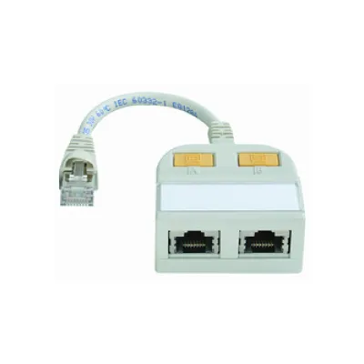 Telegärtner T-Adapter RJ45 Stecker auf 2x Buchse | Cat5e | geschirmt | 15cm | ISDN | 100Base-T | lichtgrau