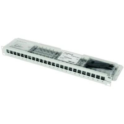 Telegärtner Patchpanel J02023K0027 | 19" 1HE Modulträger | 24x AMJ Modul Cat.6A | 10 Gigabit | RJ45 | lichtgrau RAL7035