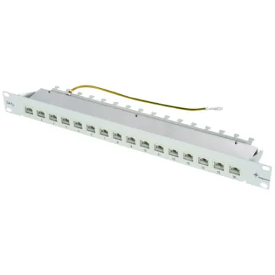 Telegärtner Patchpanel MPP16-HS J02022A0050 | 19 Zoll 1HE | 16x RJ45 geschirmt | Cat.6A | LSA | grau RAL7035