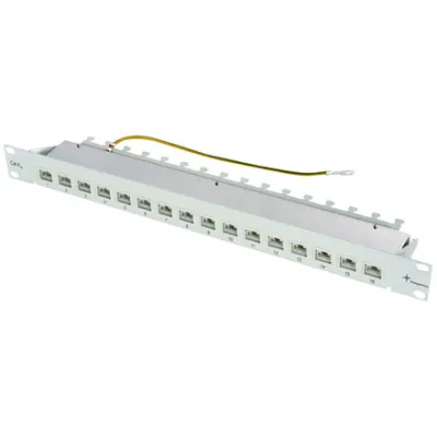 Telegärtner Patchpanel MPP16-HS J02022A0050 | 19 Zoll 1HE | 16x RJ45 geschirmt | Cat.6A | LSA | grau RAL7035