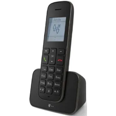Telekom Sinus 207 | DECT Telefon schnurlos | Freisprechen | 150 Kontakte | Blauer Engel | schwarz