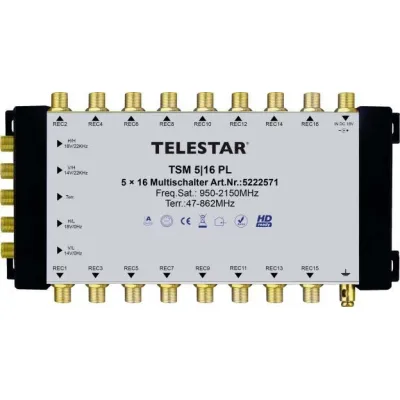 Telestar Multischalter TSM 5/16 PL | SAT & DVB-T Verteiler für 16 Teilnehmer | Quattroswitch-LNB | Metallgehäuse