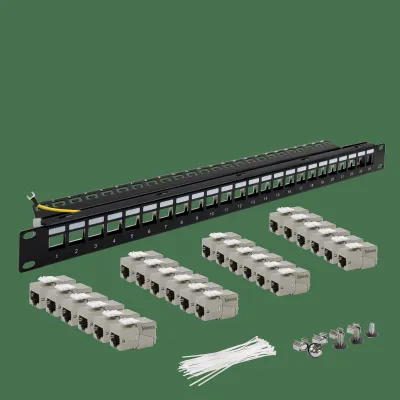 TELEVES Patchpanel 19" 1HE UFBCAT6AB-S | 24x RJ45 Keystone Cat 6A | Metall | schwarz RAL9005