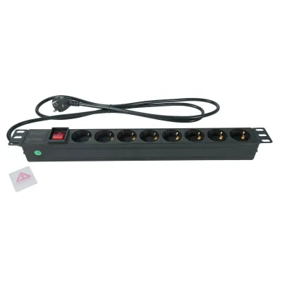 Televes Steckdosenleiste USDL8 533001 | 19" PDU 1HE | 8-fach Schuko | 16A | Schalter mit Leuchte | 3m Kabel | schwarz