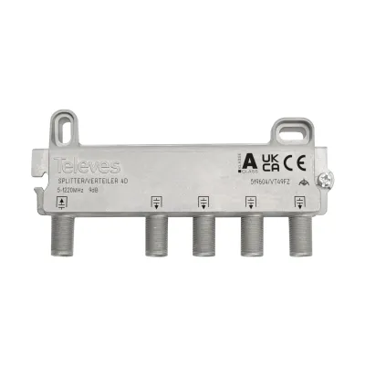 TELEVES Verteiler VT49FZ 4-fach F-Connector | Kabelfernsehen DOCSIS 3.1 | 5-1218 MHz | 9 dB Dämpfung | Klasse A