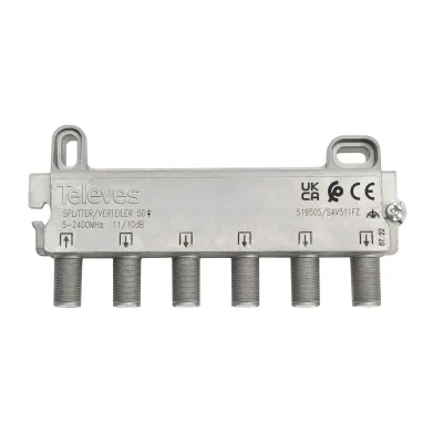 Televes Verteiler SAV511FZ | 5-fach F-Connector | 5-2400 MHz | 10 dB Dämpfung | DC-Durchgang | brummentkoppelt