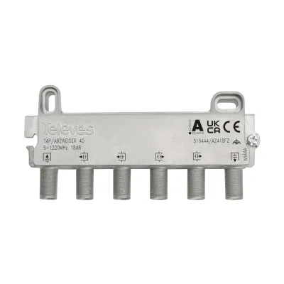 TELEVES Abzweiger AZ418FZ | 4-fach | 5-1220MHz | 18dB Dämpfung | F-Connector | DOCSIS 3.1 | Klasse A | Kabelfernsehen