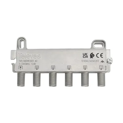 TELEVES Abzweiger AZS412FZ 4-fach | 5-2400 MHz | F-Connector | 12 dB Abzweig | 2,6 dB Durchgang | fernspeisetauglich