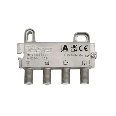 TELEVES Abzweiger AZ212FZ | 2-fach | F-Connector | 5-1220 MHz | 12 dB Dämpfung | DOCSIS 3.1 | Klasse A | Innenmontage
