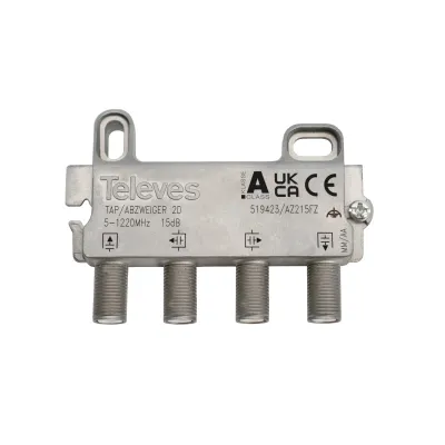 TELEVES Abzweiger AZ215FZ | 2-fach | 5-1220 MHz | 15 dB Dämpfung | F-Connector | DOCSIS 3.1 | Innenmontage | Klasse A