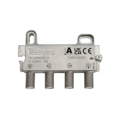 TELEVES Abzweiger AZ29FZ | 2-fach | 5-1220 MHz | 9 dB Dämpfung | F-Connector | DOCSIS 3.1 | Klasse A | Innenbereich