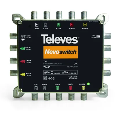 TELEVES Abzweiger AZS512G | 5-fach F-Connector | 5–2400 MHz | Gussgehäuse | 12 dB | fernspeisetauglich
