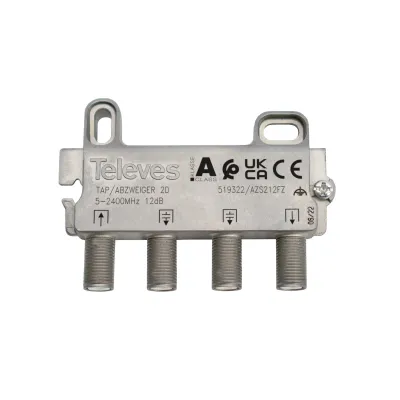 TELEVES Abzweiger AZS212FZ | 2-fach | 5-2400 MHz | F-Connector | 12 dB | DC-pass | kompaktes Gussgehäuse