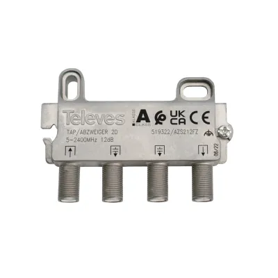 TELEVES Abzweiger AZS212FZ | 2-fach | 5-2400 MHz | F-Connector | 12 dB | DC-pass | kompaktes Gussgehäuse