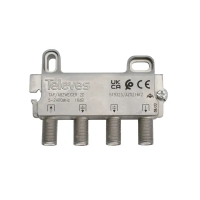TELEVES 2-fach Abzweiger AZS216FZ | SAT Verteiler 5-2400 MHz | F-Connector | 16 dB Abzweigdämpfung | DC-tauglich