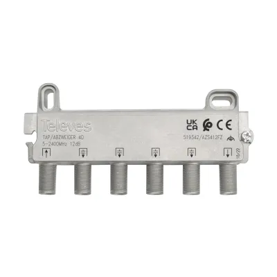 Televes Abzweiger AZS48FZ 4-fach | 5-2400 MHz | 8 dB | F-Connector | Gussgehäuse | DC-pass | fernspeisetauglich