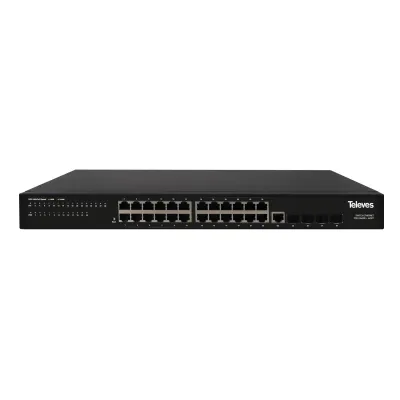 TELEVES Ethernet Switch SWI2-24 | L2+ | 24x Gigabit Ports | 4x SFP | Managed Switch | 10/100/1000 Mbps | Desktop