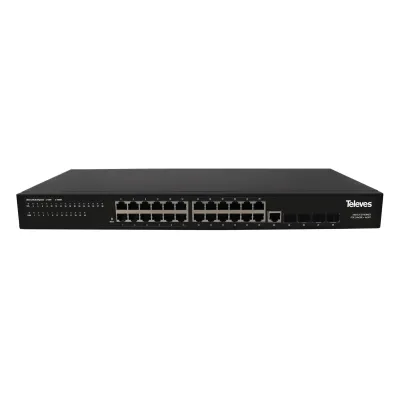 TELEVES Ethernet Switch SWI2-24 | L2+ | 24x Gigabit Ports | 4x SFP | Managed Switch | 10/100/1000 Mbps | Desktop