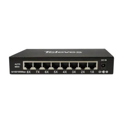TELEVES Ethernet Switch SWUM-1000-8 | 8-Port Gigabit RJ45 | Layer 2 | Unmanaged | Desktop | Plug & Play | IP20