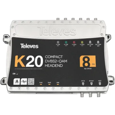 Televes Kompaktkopfstelle K20-8 | 8x DVB-S2 auf DVB-C QAM | erweiterbar | Web-Interface | Nachbarkanaltauglich | Stereo