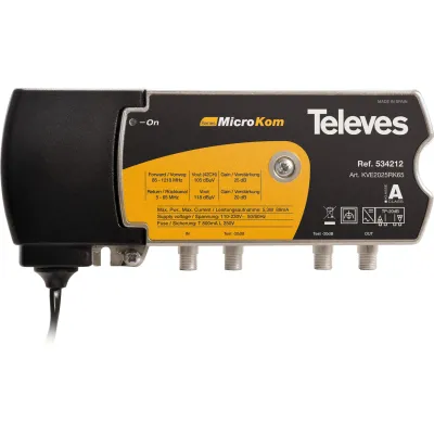 TELEVES Hausanschlussverstärker KVE2025RK65 | BK-Verstärker 20/25 dB | Rückkanal 5-65 MHz | DOCSIS 3.1 | bis 1220 MHz