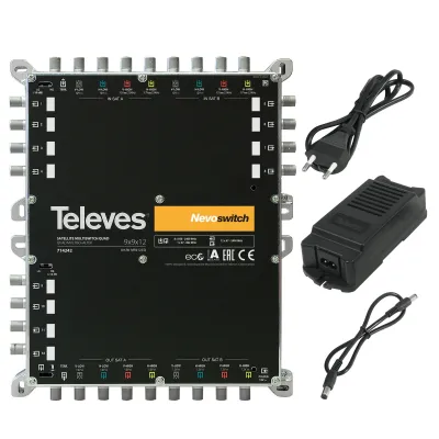 Televes Multischalter MS912NCQ | 9 Eingänge | 12 Ausgänge | kaskadierbar | Quattroswitch-LNB | Netzteil | Gussgehäuse