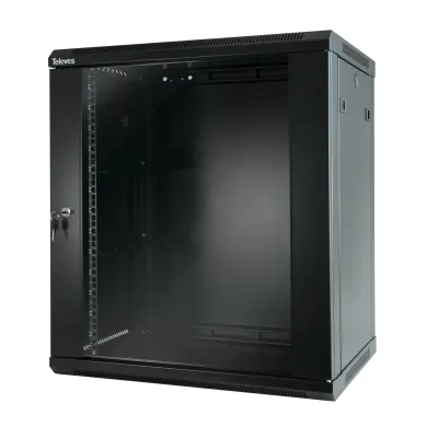 TELEVES Netzwerkschrank MSR1915 | 19 Zoll 17HE Rackschrank | 600x450mm | abschließbar | Glastür | IP20 | schwarz