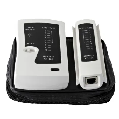 Goobay Netzwerk Kabeltester 68856 | CAT5 CAT6 RJ11 RJ12 RJ45 ISDN | Leitungsprüfer | Twisted Pair | schwarz-weiß