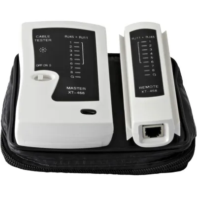 Goobay Netzwerk Kabeltester 68856 | CAT5 CAT6 RJ11 RJ12 RJ45 ISDN | Leitungsprüfer | Twisted Pair | schwarz-weiß